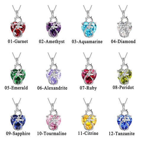 15MM Women Cat Necklace Heart Birthstone 925 Sterling Silver Pendant Butterfly Jewelry Girls Mother Birthday Gift