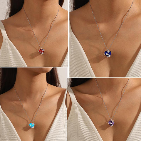 15MM Women Rose Heart Necklace Birthstone 925 Sterling Silver Butterfly Flower Pendant Jewelry Girl Mother Birthday Gift