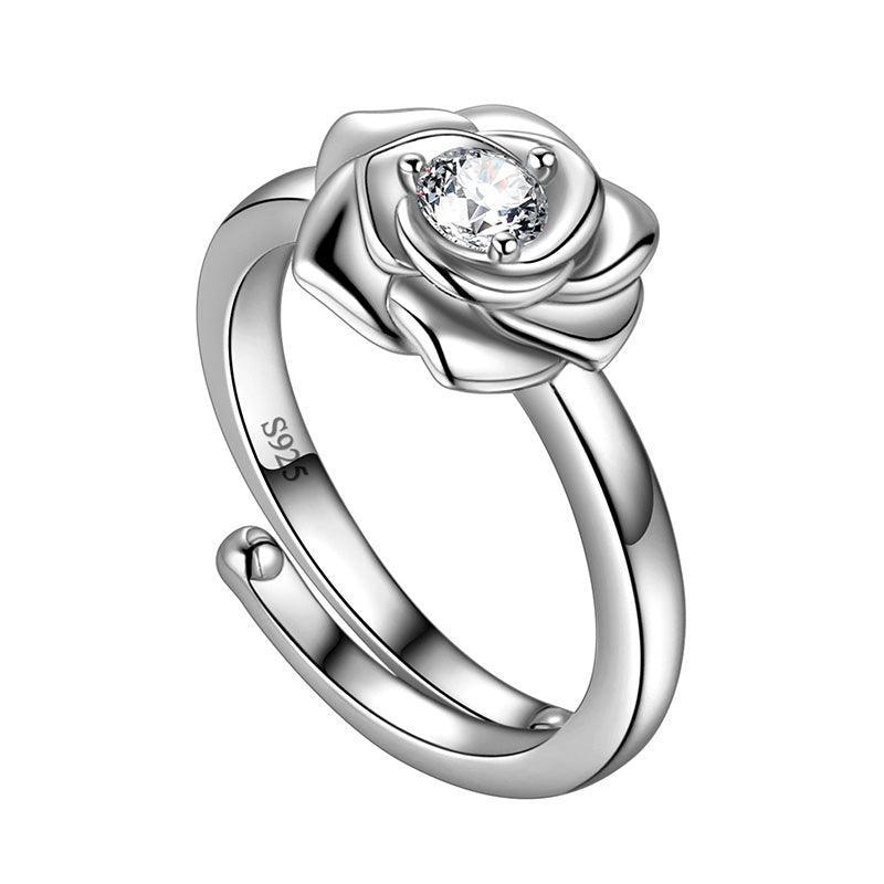 Women Flower Rose Ring Floral Wrap Band Open Ring Jewelry 925 Sterling Silver