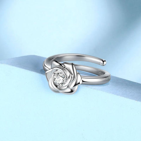 Women Flower Rose Ring Floral Wrap Band Open Ring Jewelry 925 Sterling Silver