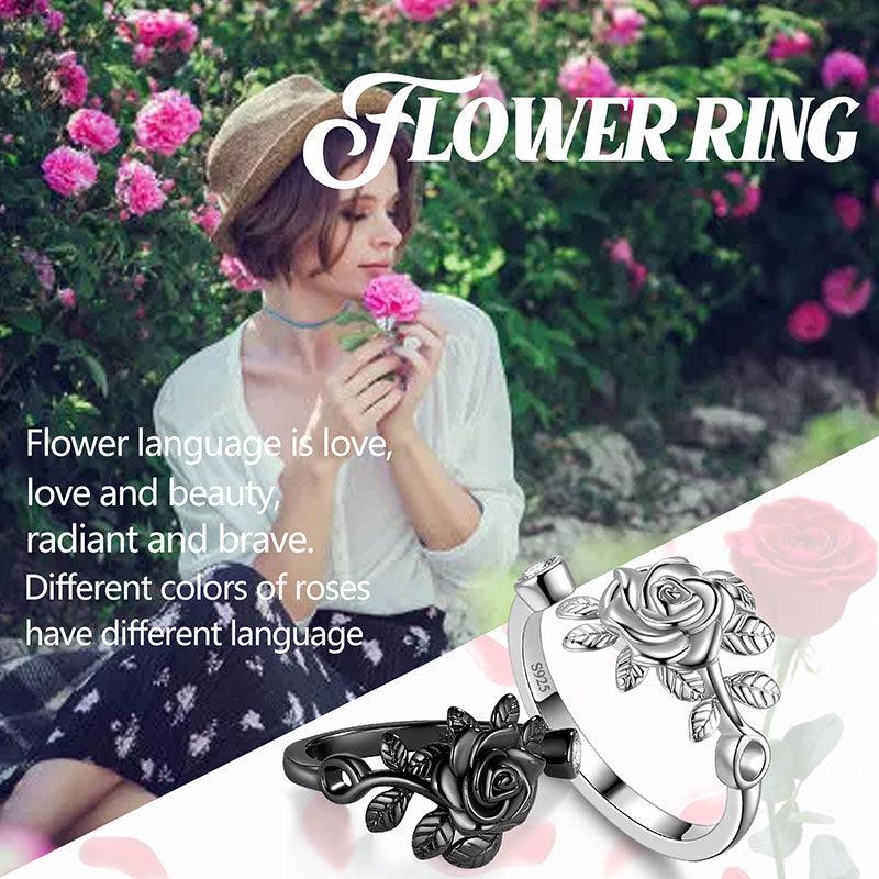 Women Flower Rose Ring Floral Wrap Band Open Ring Jewelry 925 Sterling Silver