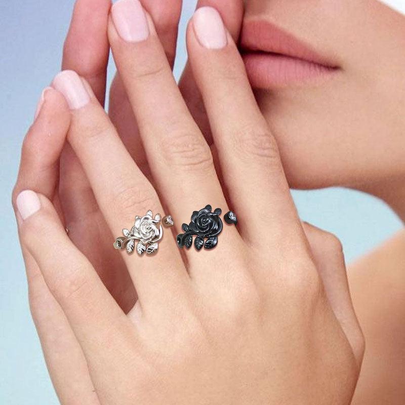 Women Flower Rose Ring Floral Wrap Band Open Ring Jewelry 925 Sterling Silver