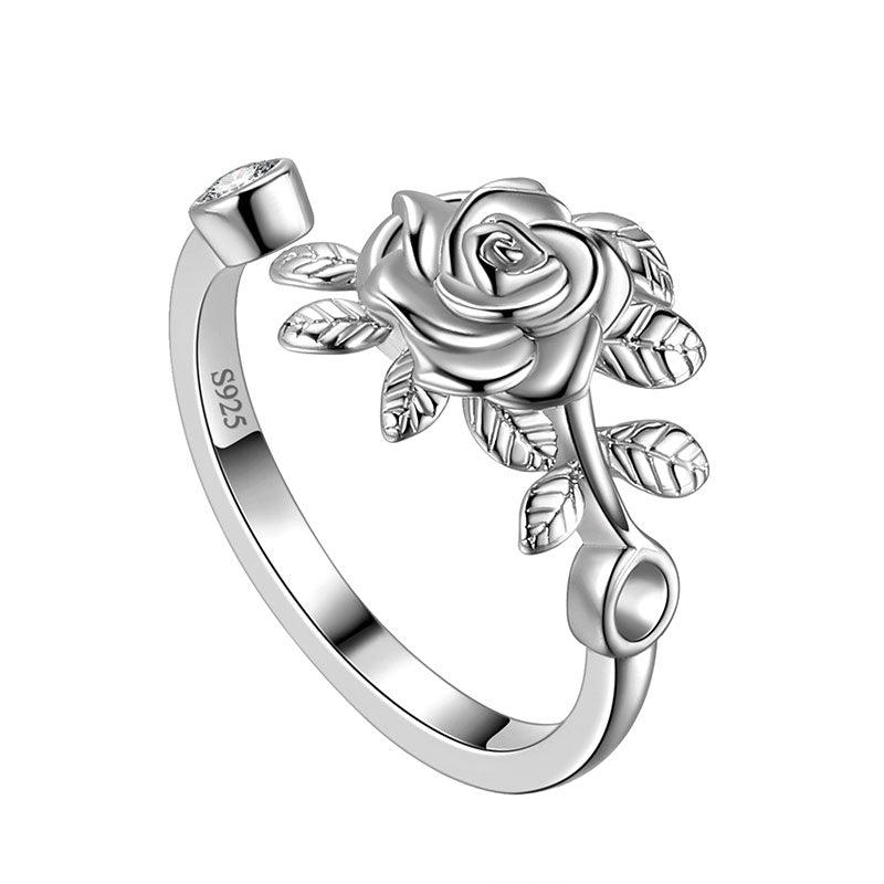 Women Flower Rose Ring Floral Wrap Band Open Ring Jewelry 925 Sterling Silver