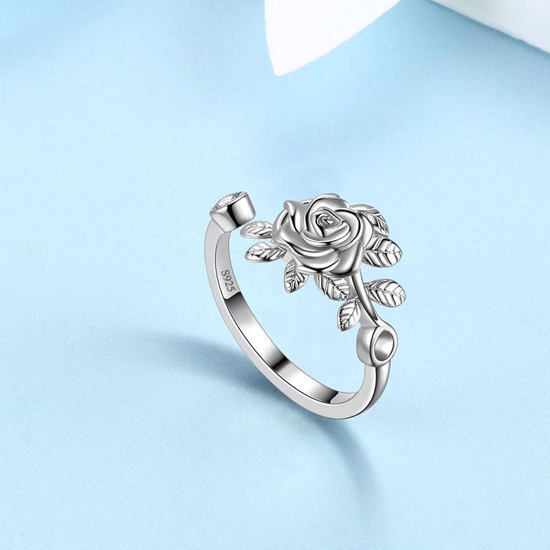 Women Flower Rose Ring Floral Wrap Band Open Ring Jewelry 925 Sterling Silver