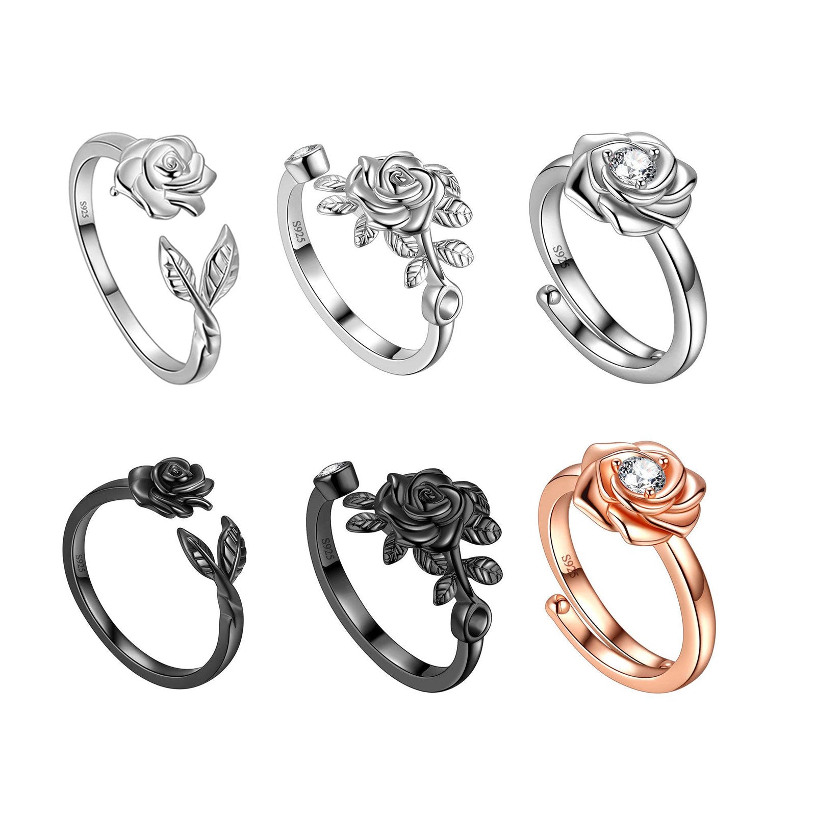 Women Flower Rose Ring Floral Wrap Band Open Ring Jewelry 925 Sterling Silver - Aurora Tears Jewelry