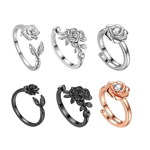 Women Flower Rose Ring Floral Wrap Band Open Ring Jewelry 925 Sterling Silver - Aurora Tears Jewelry