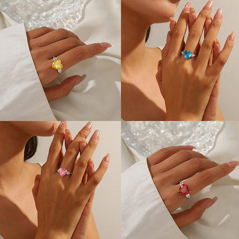 6 Karat Herzring für Frauen, 925er Sterlingsilber, Geburtsstein, verstellbar, Hochzeitsschmuck, Geburtstagsgeschenke