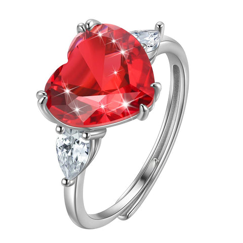 Anello a forma di cuore da donna in argento sterling 925 con pietra portafortuna, regolabile, regalo di compleanno