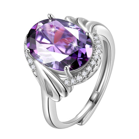 Anello da donna ovale 8CT in argento sterling con pietra portafortuna, fascia regolabile, regalo di compleanno per la mamma, regalo di Natale