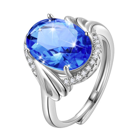 Anello da donna ovale 8CT in argento sterling con pietra portafortuna, fascia regolabile, regalo di compleanno per la mamma, regalo di Natale