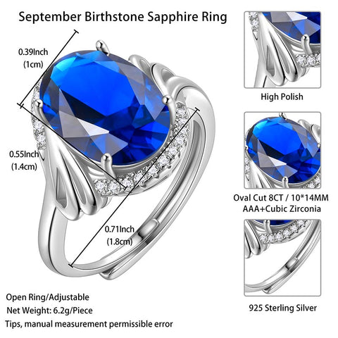 8 Karat ovaler Damenring aus Sterlingsilber mit Geburtsstein, verstellbares Band, Schmuck, Muttertagsgeschenk zu Weihnachten