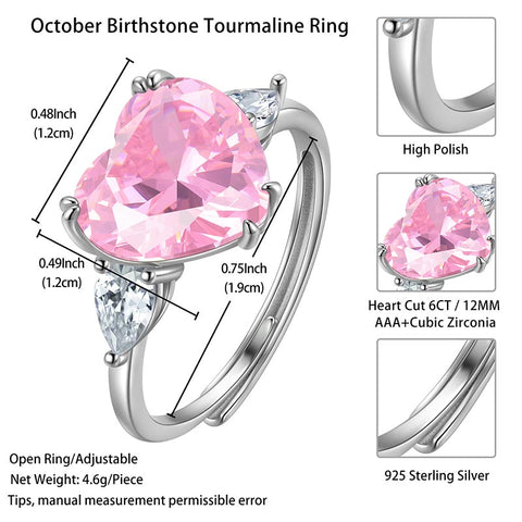 925 Sterling Silber Ring Herz 6 Karat Frauen Geburtsstein Band Brautschmuck Valentinstag Geschenk für Frau