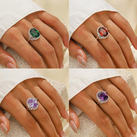 925 Sterling Silver Ring Oval 8CT Women Birthstone Adjustable Band Jewelry Gifts for Mother Grandma