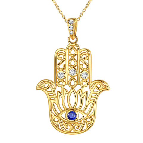 Blue Evil Eye Necklace Men Women Jewelry Gifts Lotus Fatima Hamsa Hand Pendant 925 Sterling Silver - Aurora Tears Jewelry