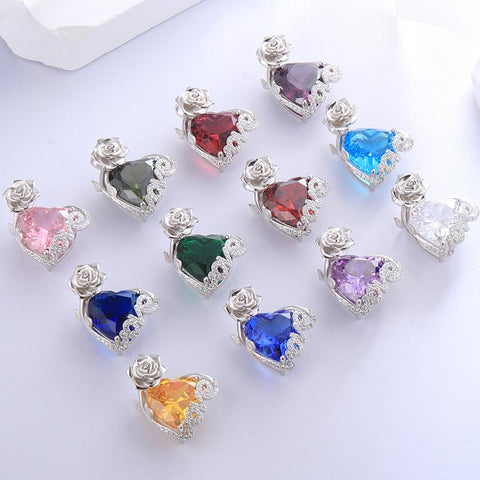 15MM Women Rose Necklace Love Heart Birthstone 925 Sterling Silver Pendant Jewelry Girls Gift