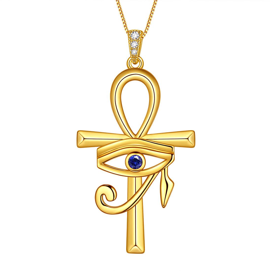 Ankh Cross Blue Eye of Horus Necklace Pendant - Necklaces - Aurora Tears