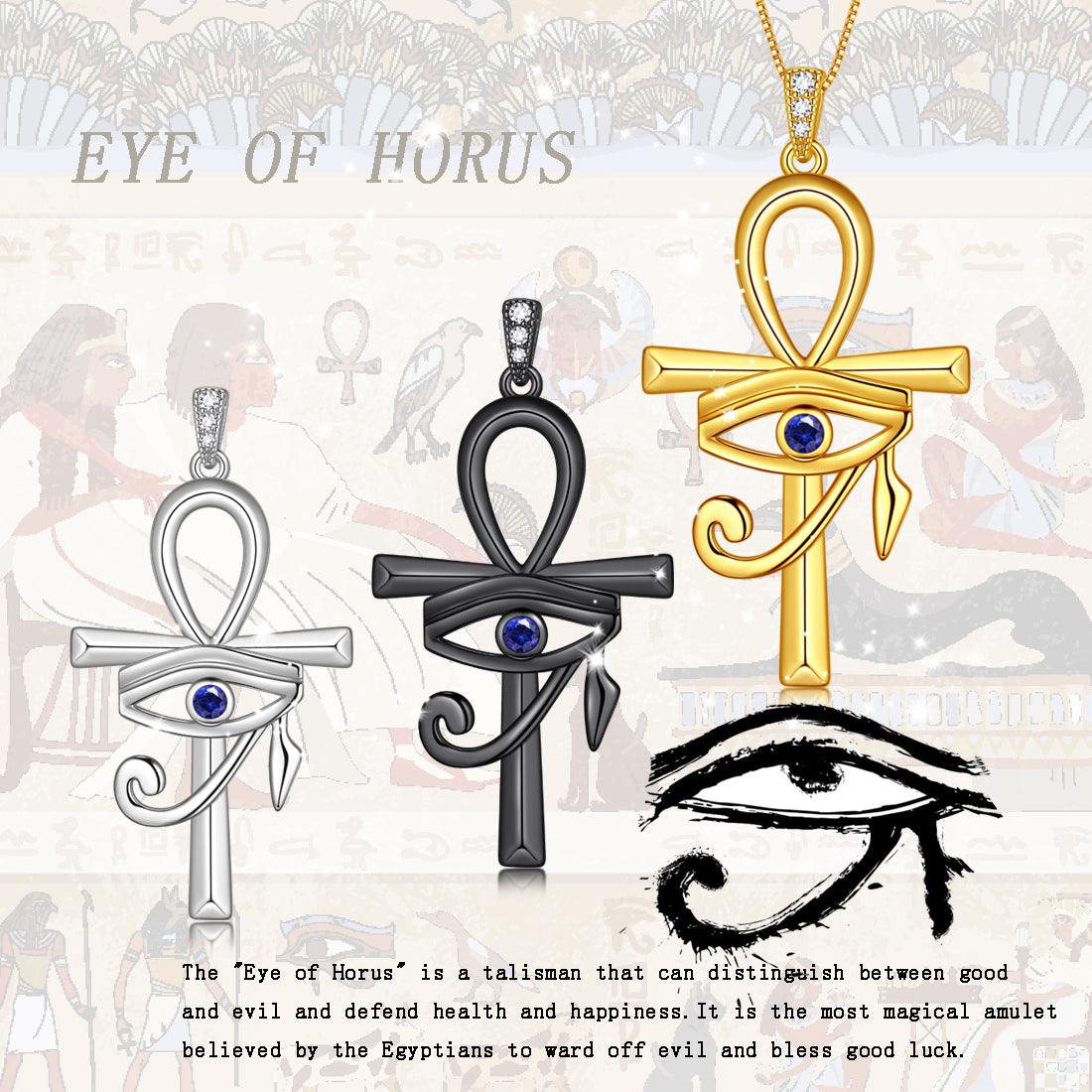 Ankh Cross Blue Eye of Horus Necklace Pendant - Necklaces - Aurora Tears