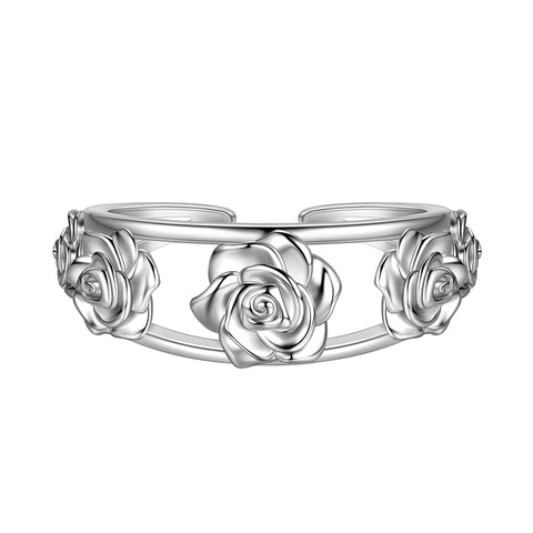 3D Rose Ring for Women Girl, 5 Rose Flowers Open Ring Adjustable Wedding Jewelry Dating Valentine's Day Gifts - Aurora Tears Jewelry