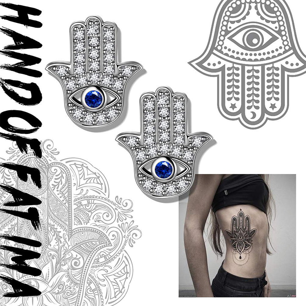 Blue Evil Eye Earrings Stud Women Girls Protection Jewelry Hamsa Hand of Fatima 925 Sterling Silver  - Aurora Tears Jewelry