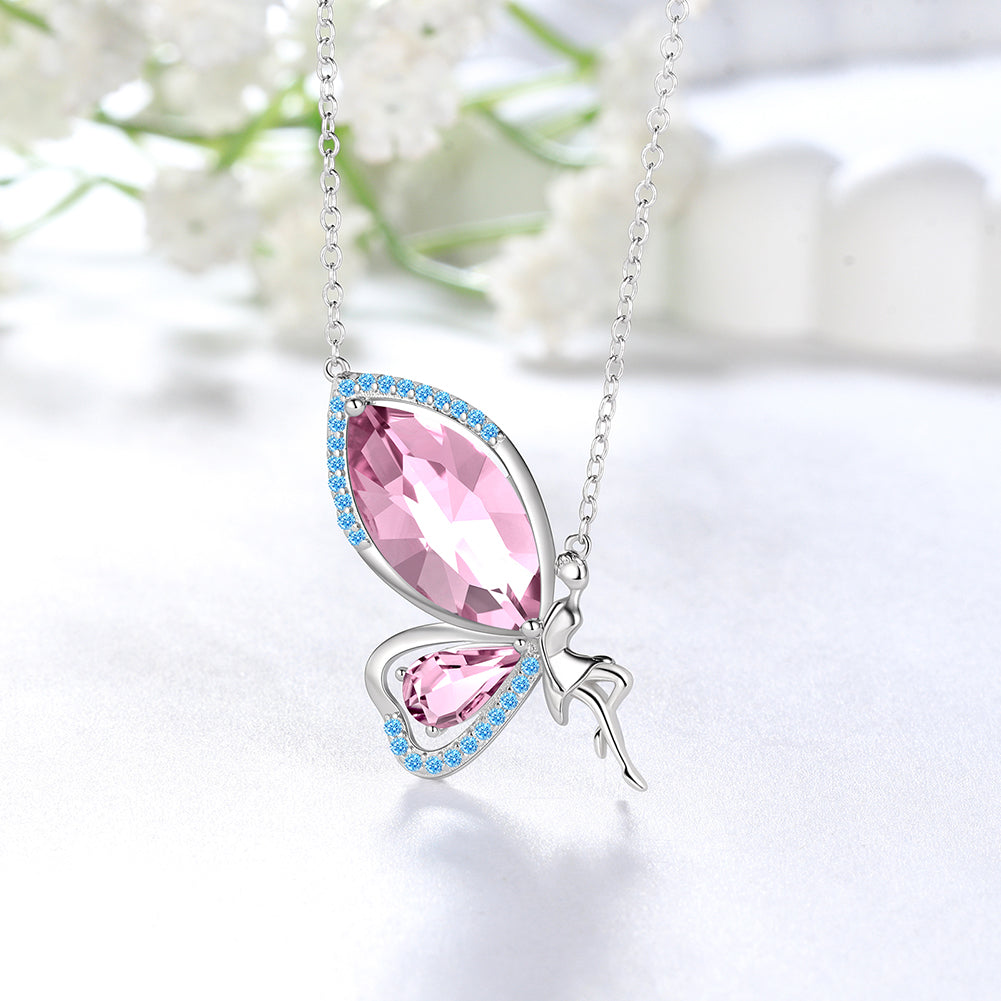 Butterfly Fairy Necklace Women Birthstone Necklace 925 Sterling Silver Pendant Jewelry Birthday Gifts - Aurora Tears Jewelry