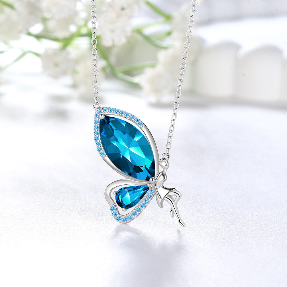 Butterfly Fairy Necklace Women Birthstone Necklace 925 Sterling Silver Pendant Jewelry Birthday Gifts - Aurora Tears Jewelry