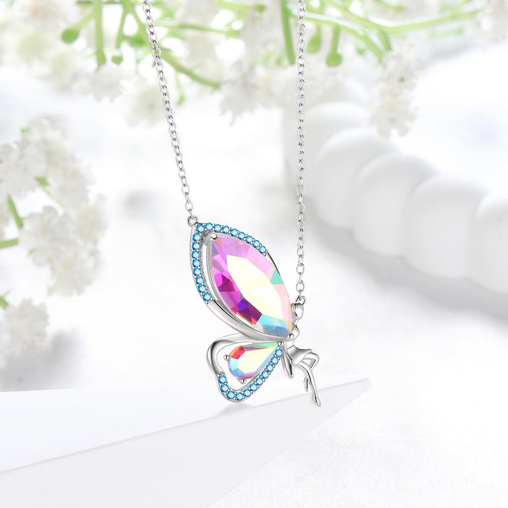 Butterfly Fairy Necklace Women Birthstone Necklace 925 Sterling Silver Pendant Jewelry Birthday Gifts - Aurora Tears Jewelry