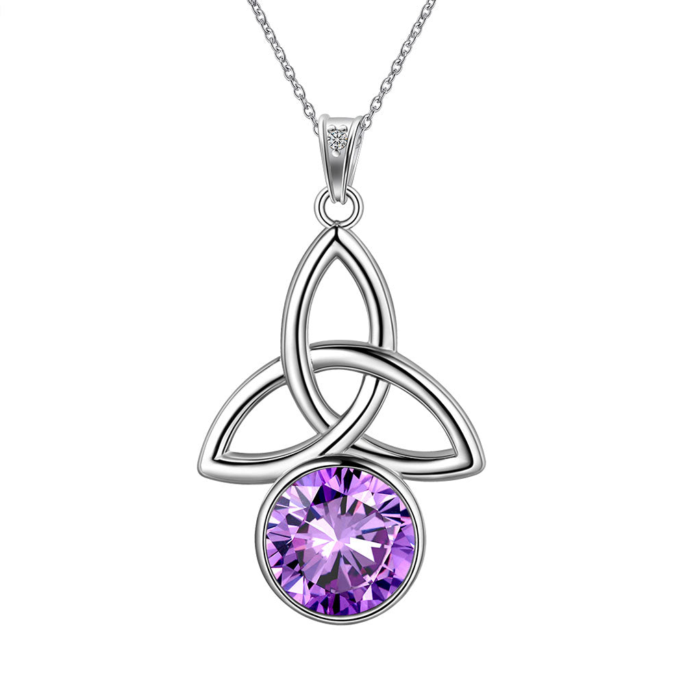 Celtic Knot Birthstone Necklace Pendant CZ Crystal Luck Knot Jewelry - Necklaces - Aurora Tears