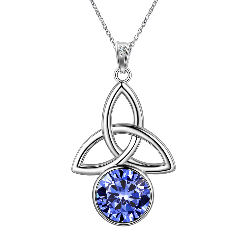 Celtic Knot Birthstone Necklace Pendant CZ Crystal Luck Knot Jewelry - Necklaces - Aurora Tears