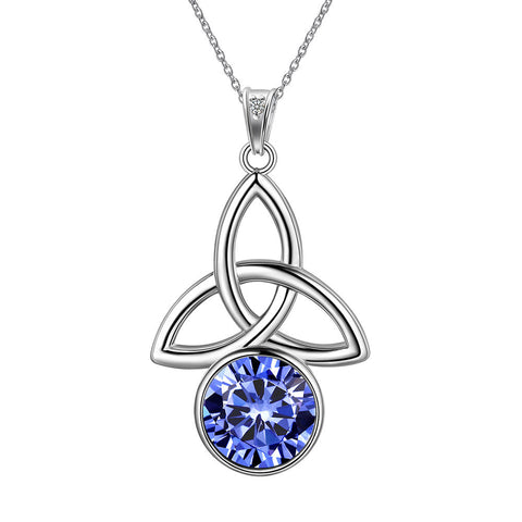 Celtic Knot Birthstone Necklace Pendant CZ Crystal Luck Knot Jewelry - Necklaces - Aurora Tears