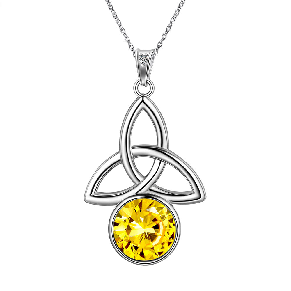 Celtic Knot Birthstone Necklace Pendant CZ Crystal Luck Knot Jewelry - Necklaces - Aurora Tears