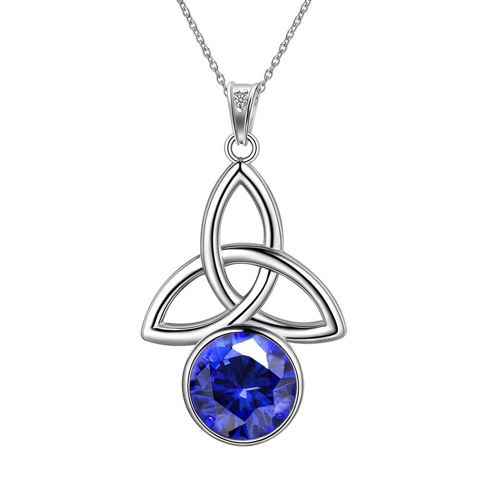 Celtic Knot Birthstone Necklace Pendant CZ Crystal Luck Knot Jewelry - Necklaces - Aurora Tears