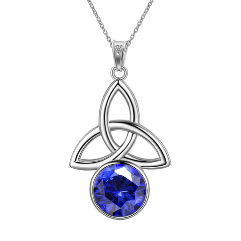 Celtic Knot Birthstone Necklace Pendant CZ Crystal Luck Knot Jewelry - Necklaces - Aurora Tears