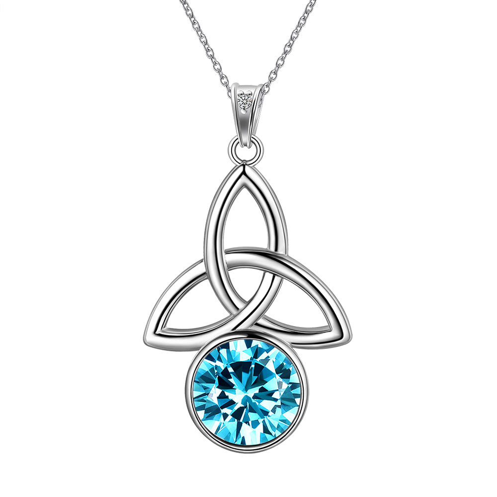 Celtic Knot Birthstone Necklace Pendant CZ Crystal Luck Knot Jewelry - Necklaces - Aurora Tears