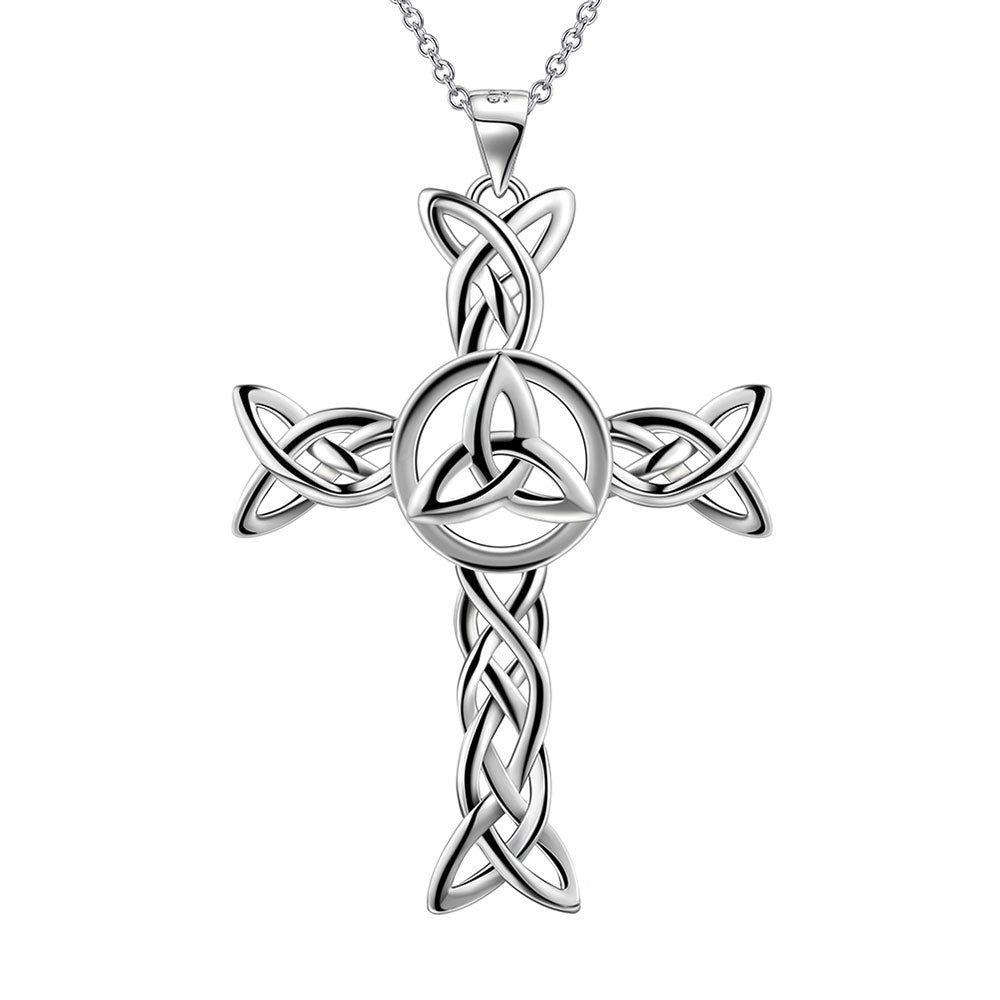 Celtic Knot Necklace Charm Cross Pendant Sterling Silver Men Women Jewelry - Necklaces - Aurora Tears