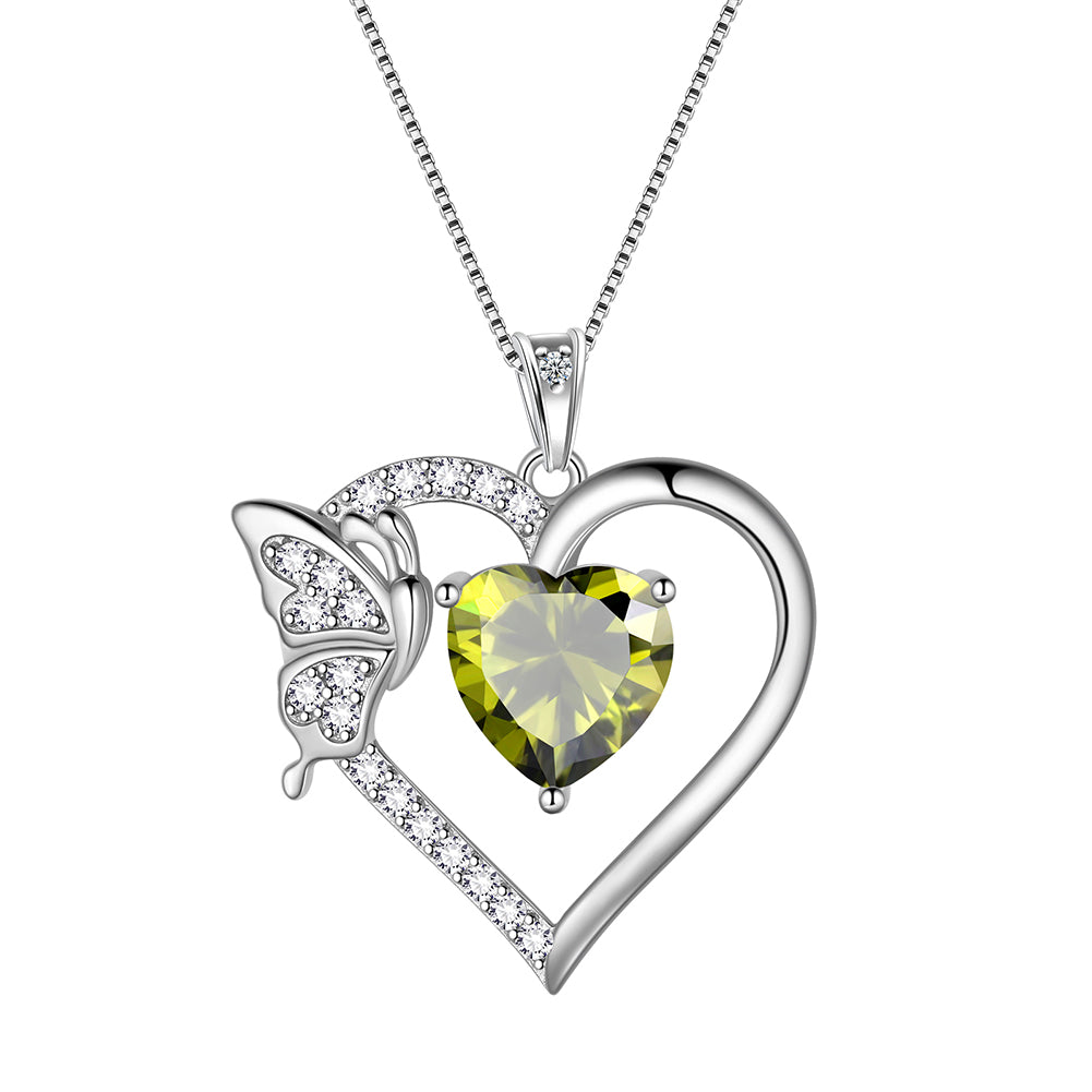 Heart Necklace Birthstone Butterfly Pendant Sterling Silver Jewelry Women Girls Birthday Gifts - Aurora Tears Jewelry