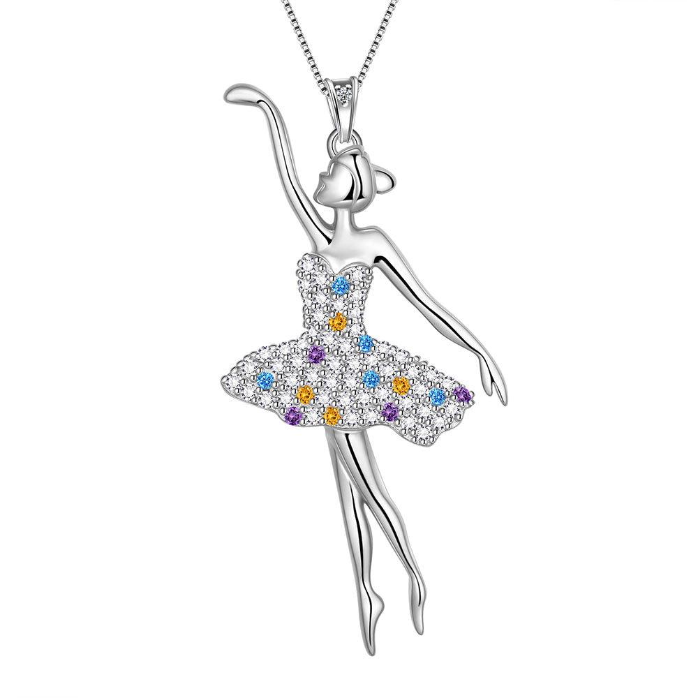 Women Ballerina Necklace Ballet Dancer Pendant Jewelry Girls Birthday Gift 925 Sterling Silver - Aurora Tears Jewelry