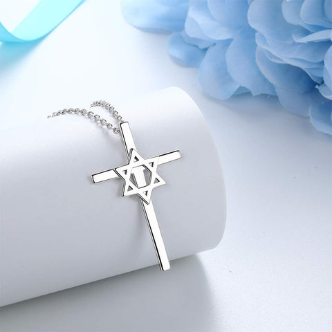 Magen Star of David Cross Necklace Women Mens 925 Sterling Silver Pendant Judaica Amulet Jewelry - Aurora Tears Jewelry