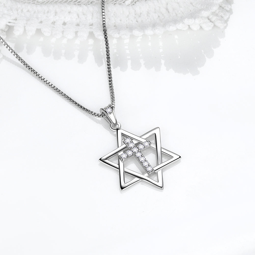 Magen Star of David Necklace Cross Pendant Women Mens 925 Sterling Silver Jewish Amulet Jewelry - Aurora Tears Jewelry