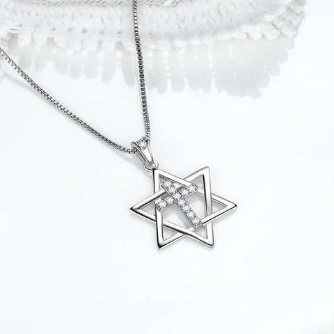 Magen Star of David Necklace Cross Pendant Women Mens 925 Sterling Silver Jewish Amulet Jewelry - Aurora Tears Jewelry