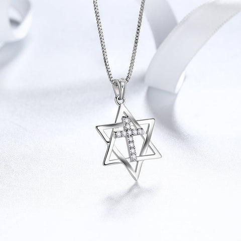 Magen Star of David Necklace Cross Pendant Women Mens 925 Sterling Silver Jewish Amulet Jewelry - Aurora Tears Jewelry