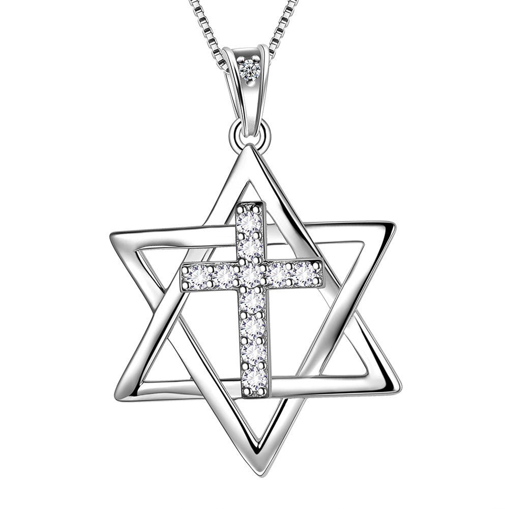 Magen Star of David Necklace Cross Pendant Women Mens 925 Sterling Silver Jewish Amulet Jewelry - Aurora Tears Jewelry