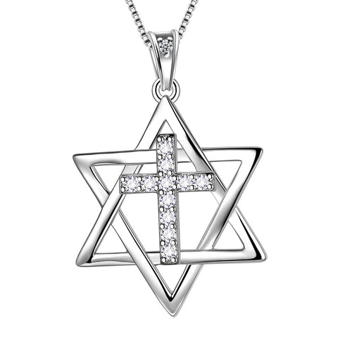 Magen Star of David Necklace Cross Pendant Women Mens 925 Sterling Silver Jewish Amulet Jewelry - Aurora Tears Jewelry