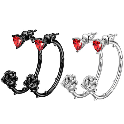 Gothic Vintage Rose Heart Earrings Jewelry Women Girls 3D Flower Stud Hoop Earrings Romantic Birthday Valentine's Day Gifts - Aurora Tears Jewelry