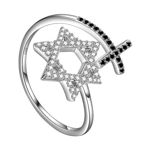 Star of David Ring for Women Mens 925 Sterling Silver Magen David Star Cross Ring Jewish Jewelry - Aurora Tears Jewelry