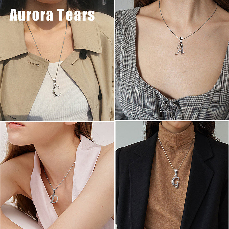 Letter Necklaces Initial Pendant Men Women Name Jewelry 925 Sterling Silver - Aurora Tears Jewelry