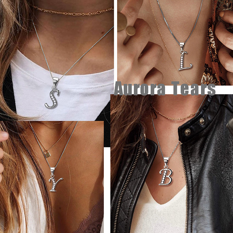 Letter Necklaces Initial Pendant Men Women Name Jewelry 925 Sterling Silver - Aurora Tears Jewelry