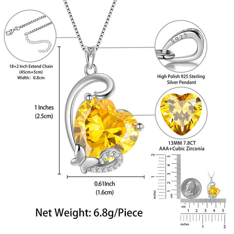 Halskette mit Geburtsstein für Frauen und Mädchen, Schmetterlings-Herz-Anhänger, Schmuck aus 925er Sterlingsilber, Geburtstags- und Weihnachtsgeschenke