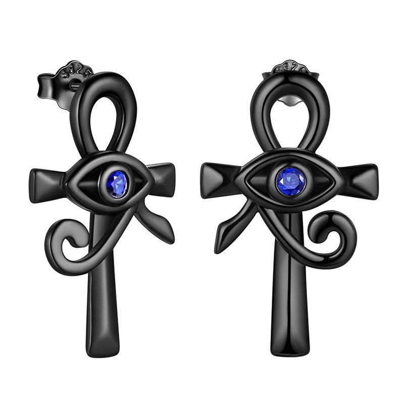 Eye of Horus Ankh Cross Earrings 925 Sterling Silver - Earrings - Aurora Tears