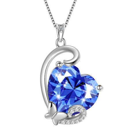 Collana con ciondolo a forma di cuore con pietra portafortuna a farfalla, in argento sterling 925, per donne e ragazze, regalo di compleanno per San Valentino e Natale