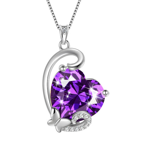 Collana con ciondolo a forma di cuore con pietra portafortuna a farfalla, in argento sterling 925, per donne e ragazze, regalo di compleanno per San Valentino e Natale